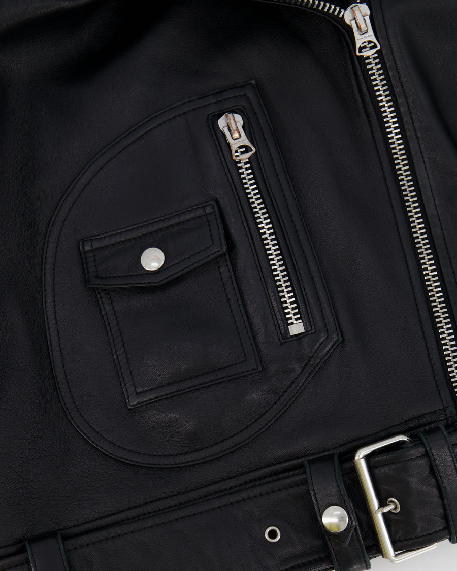 Acne Studios Black Lambskin Leather Biker Jacket with Pocket Details Size FR 36 (UK 8) RRP £1,600
