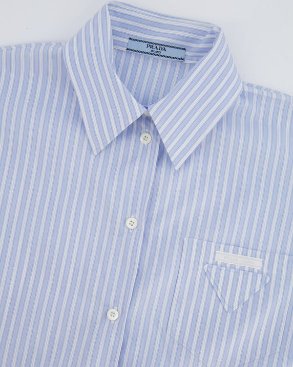 Prada White and Blue Striped Button Down Shirt with Logo Detail Size IT 38 (UK 6)