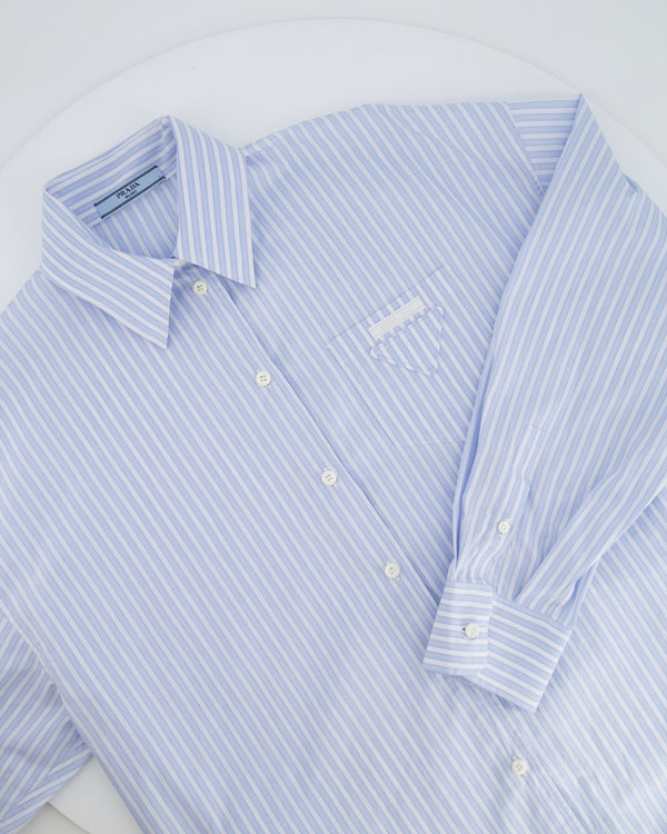 Prada White and Blue Striped Button Down Shirt with Logo Detail Size IT 38 (UK 6)
