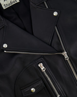 Acne Studios Black Lambskin Leather Biker Jacket with Pocket Details Size FR 36 (UK 8) RRP £1,600