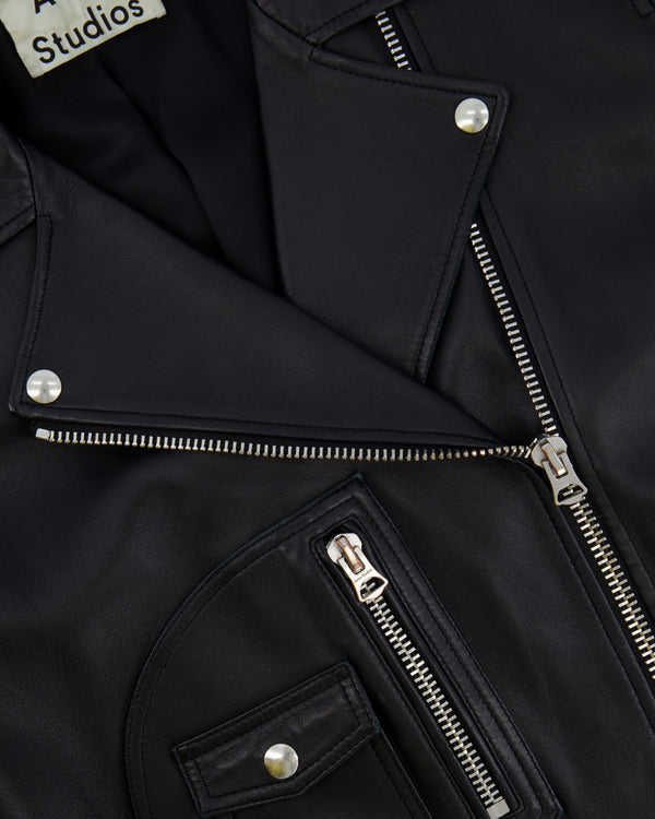 Acne Studios Black Lambskin Leather Biker Jacket with Pocket Details Size FR 36 (UK 8) RRP £1,600