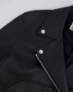 Acne Studios Black Lambskin Leather Biker Jacket with Pocket Details Size FR 36 (UK 8) RRP £1,600