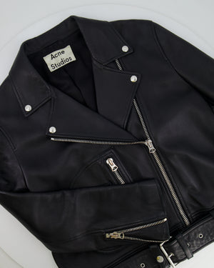 Acne Studios Black Lambskin Leather Biker Jacket with Pocket Details Size FR 36 (UK 8) RRP £1,600