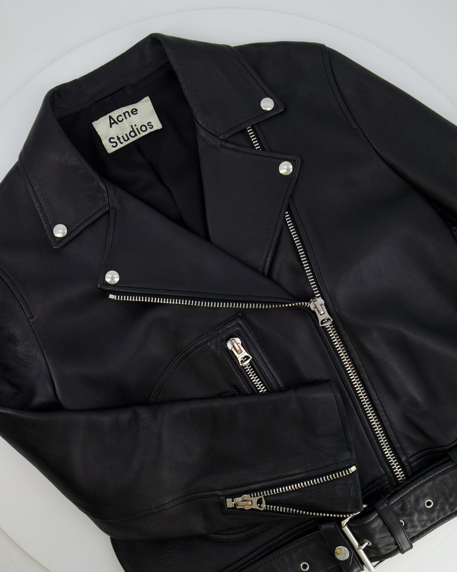 Acne Studios Black Lambskin Leather Biker Jacket with Pocket Details Size FR 36 (UK 8) RRP £1,600