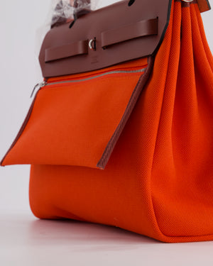 Hermès Herbag 31 in Capucine Militaire Canvas, Rouge H Vache Hunter Leather and Orange Lacquer With Palladium Hardware