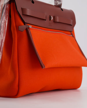 Hermès Herbag 31 in Capucine Militaire Canvas, Rouge H Vache Hunter Leather and Orange Lacquer With Palladium Hardware