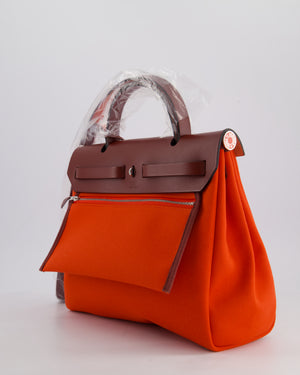 Hermès Herbag 31 in Capucine Militaire Canvas, Rouge H Vache Hunter Leather and Orange Lacquer With Palladium Hardware