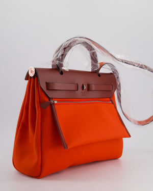 Hermès Herbag 31 in Capucine Militaire Canvas, Rouge H Vache Hunter Leather and Orange Lacquer With Palladium Hardware