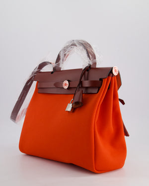 Hermès Herbag 31 in Capucine Militaire Canvas, Rouge H Vache Hunter Leather and Orange Lacquer With Palladium Hardware