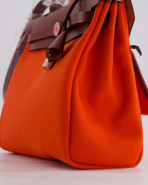 Hermès Herbag 31 in Capucine Militaire Canvas, Rouge H Vache Hunter Leather and Orange Lacquer With Palladium Hardware
