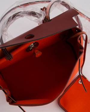 Hermès Herbag 31 in Capucine Militaire Canvas, Rouge H Vache Hunter Leather and Orange Lacquer With Palladium Hardware