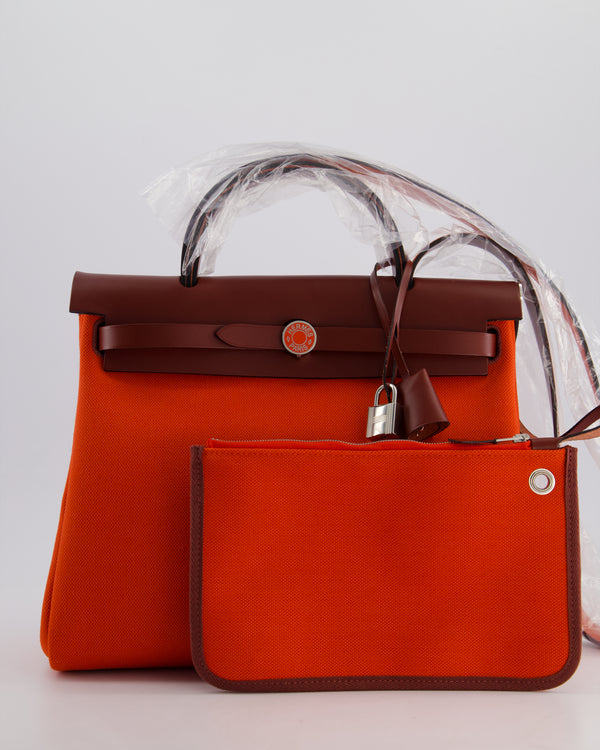 Hermès Herbag 31 in Capucine Militaire Canvas, Rouge H Vache Hunter Leather and Orange Lacquer With Palladium Hardware