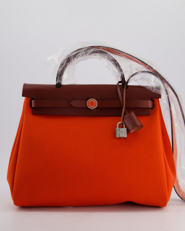 Hermès Herbag 31 in Capucine Militaire Canvas, Rouge H Vache Hunter Leather and Orange Lacquer With Palladium Hardware