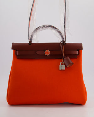 Hermès Herbag 31 in Capucine Militaire Canvas, Rouge H Vache Hunter Leather and Orange Lacquer With Palladium Hardware
