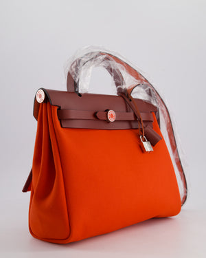 Hermès Herbag 31 in Capucine Militaire Canvas, Rouge H Vache Hunter Leather and Orange Lacquer With Palladium Hardware