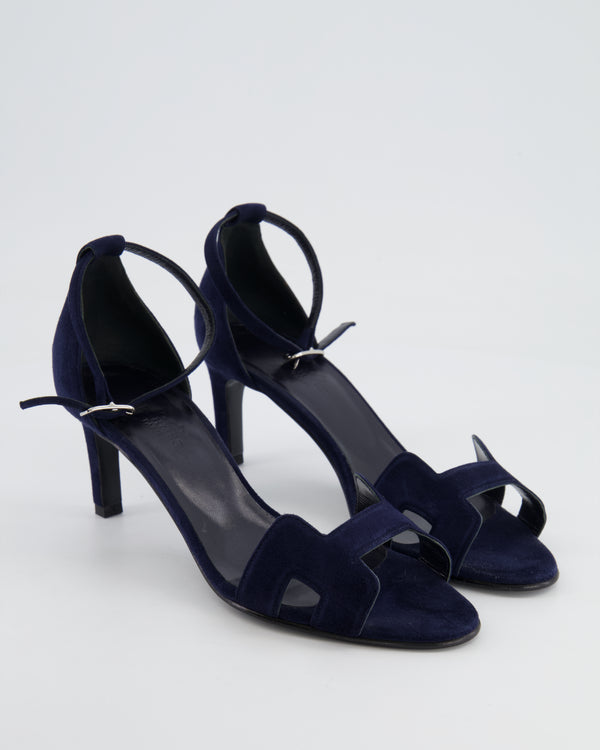 Hermès Navy Blue Suede H Premiere Ankle Strap Sandal Heels Size EU 38 RRP £790