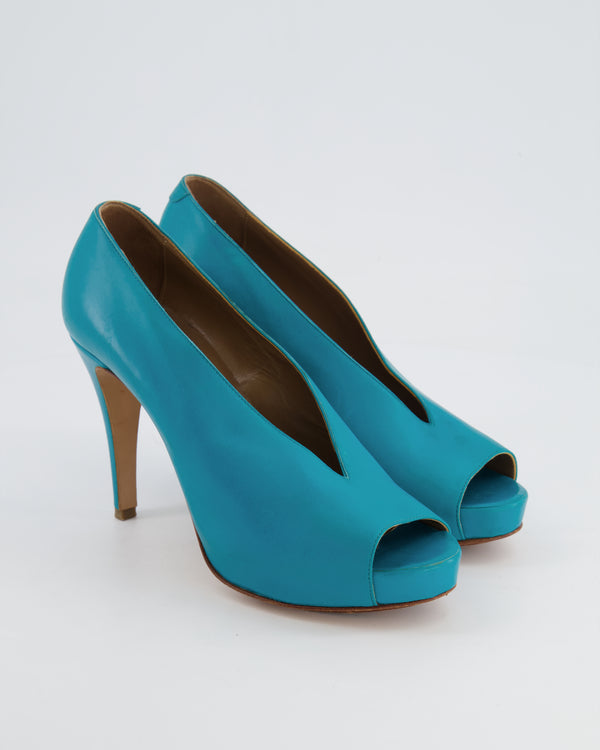 Hermès Turquoise Leather Open Toe Heels Size EU 38