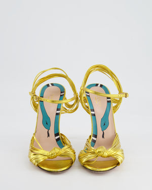 Gucci Metallic Gold Leather Allie Knotted Sandal Heels Size EU 38