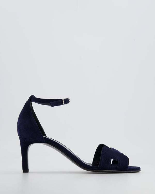 Hermès Navy Blue Suede H Premiere Ankle Strap Sandal Heels Size EU 38 RRP £790