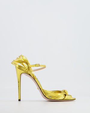 Gucci Metallic Gold Leather Allie Knotted Sandal Heels Size EU 38