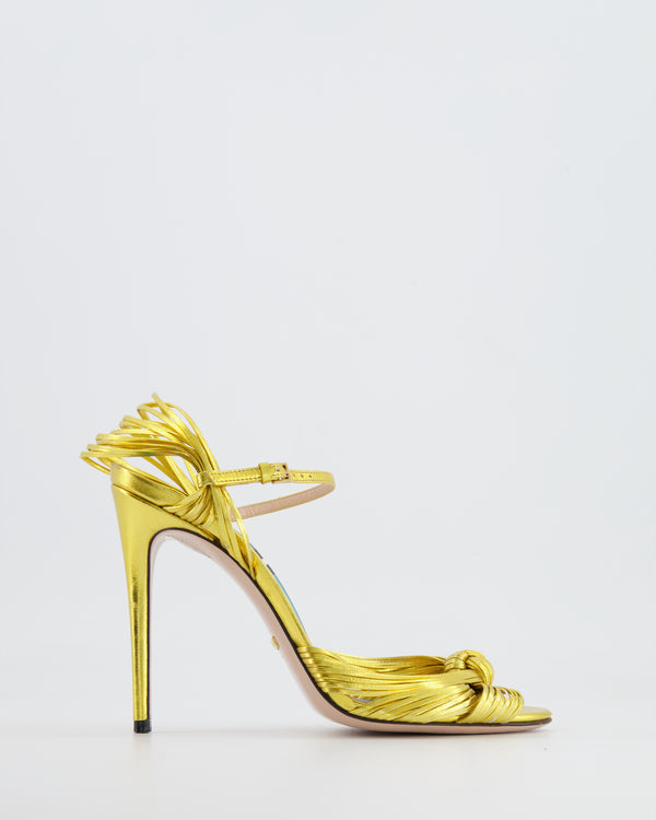 Gucci Metallic Gold Leather Allie Knotted Sandal Heels Size EU 38