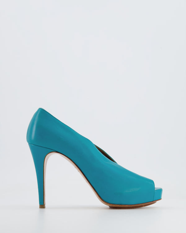 Hermès Turquoise Leather Open Toe Heels Size EU 38