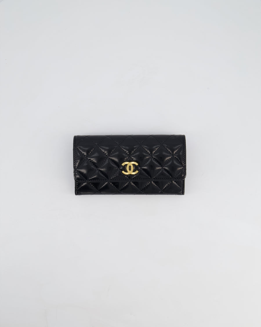 Chanel Small Black Flap Wallet in Patent Calfskin Leather with Gold Hardware