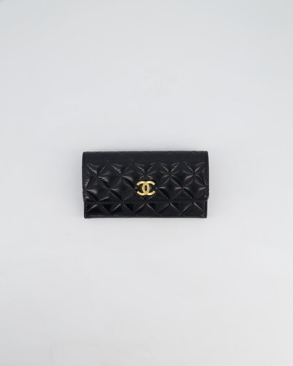 Chanel Small Black Flap Wallet in Patent Calfskin Leather with Gold Hardware