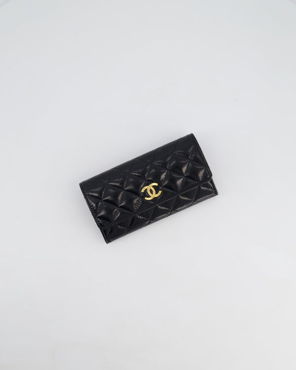 Chanel Small Black Flap Wallet in Patent Calfskin Leather with Gold Hardware