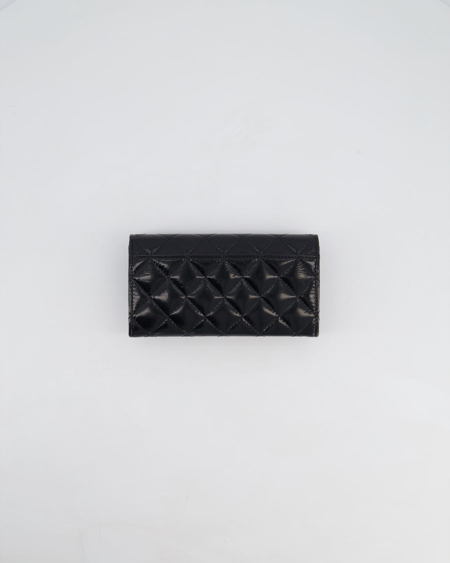 Chanel Small Black Flap Wallet in Patent Calfskin Leather with Gold Hardware