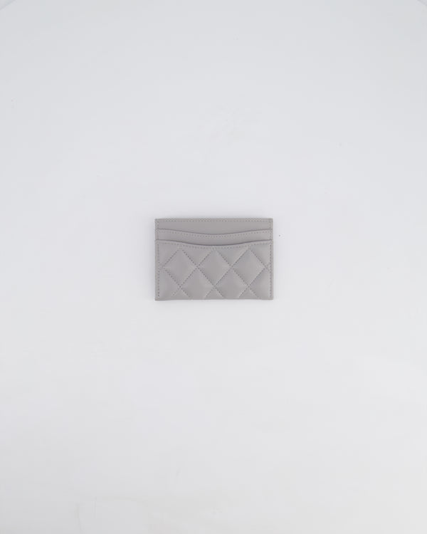 Chanel Light Grey Quilted Card-Holder in Lambskin Leather with Silver Hardware