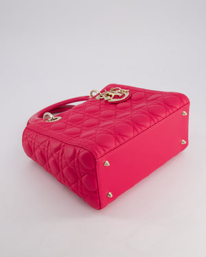 Christian Dior Bright Pink Medium Lady Dior Bag in Cannage Lambskin with Champagne Gold Hardware