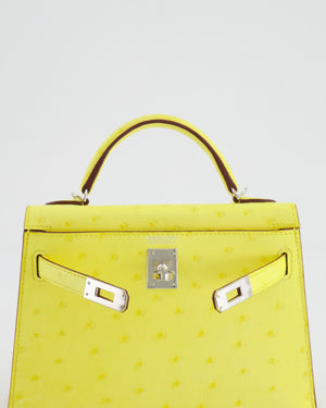 Hermès Mini Kelly II 20cm Bag in Jaune Citron Ostrich Leather with Palladium Hardware