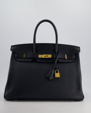 *HOT* Hermès Birkin 35cm Bag in Blue Indigo Clemence Leather with Gold Hardware