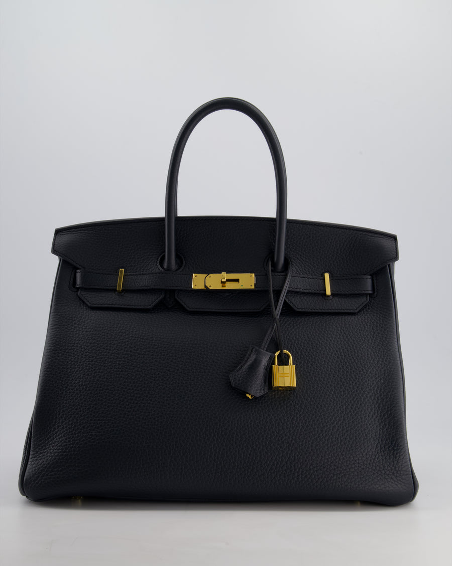 *HOT* Hermès Birkin 35cm Bag in Blue Indigo Clemence Leather with Gold Hardware