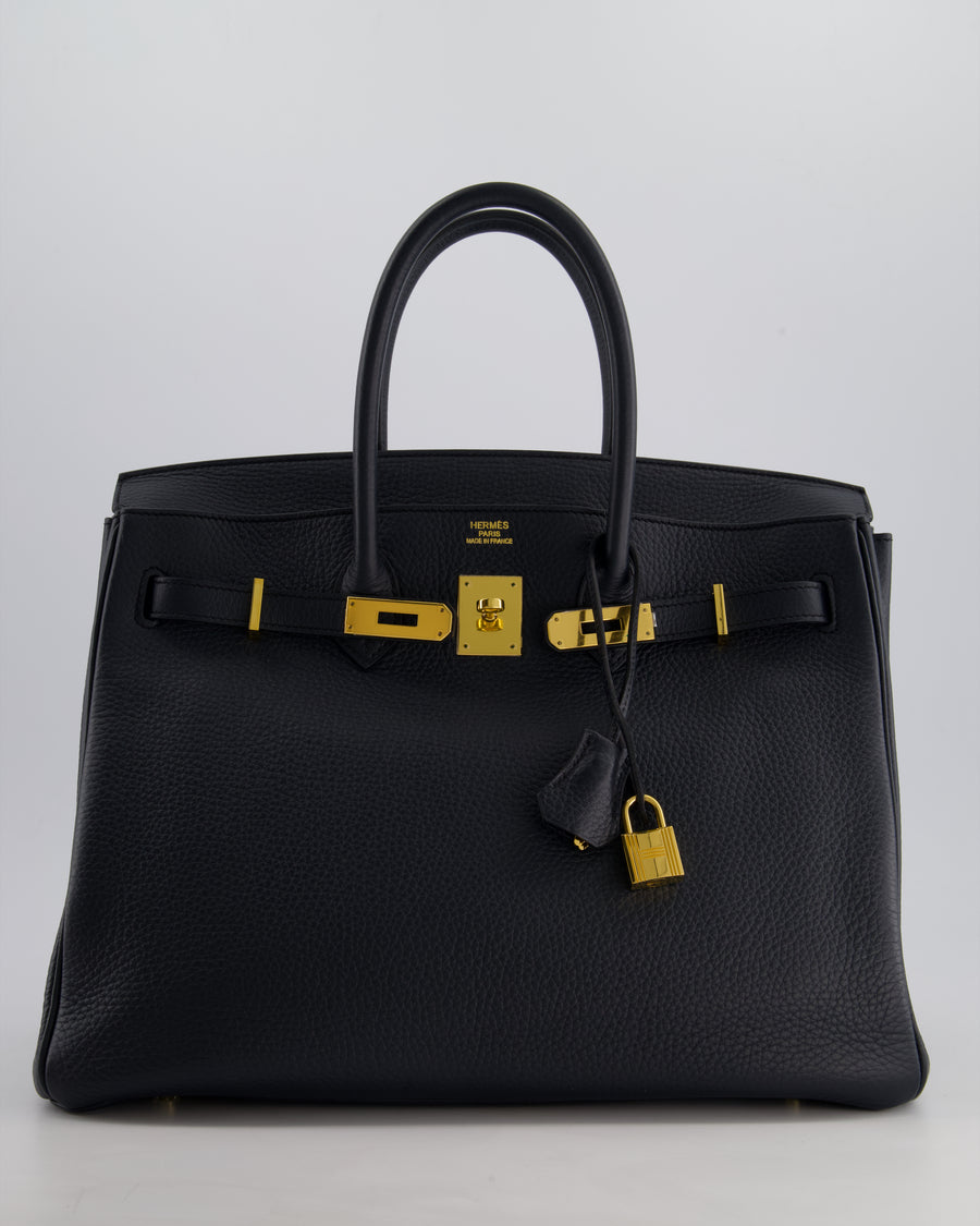 *HOT* Hermès Birkin 35cm Bag in Blue Indigo Clemence Leather with Gold Hardware