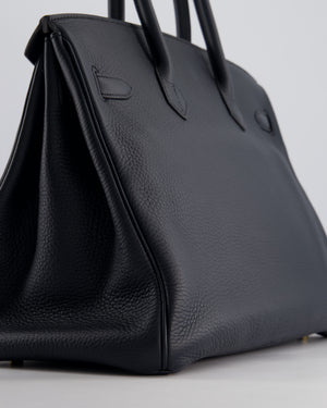 *HOT* Hermès Birkin 35cm Bag in Blue Indigo Clemence Leather with Gold Hardware