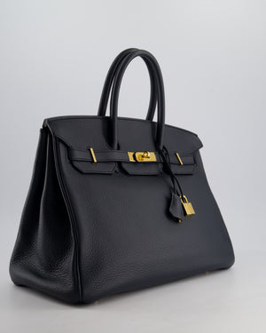 *HOT* Hermès Birkin 35cm Bag in Blue Indigo Clemence Leather with Gold Hardware