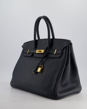 *HOT* Hermès Birkin 35cm Bag in Blue Indigo Clemence Leather with Gold Hardware