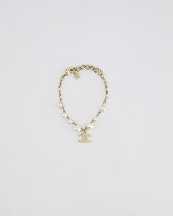 Chanel CC Pearl Bracelet with Champagne Gold Hardware