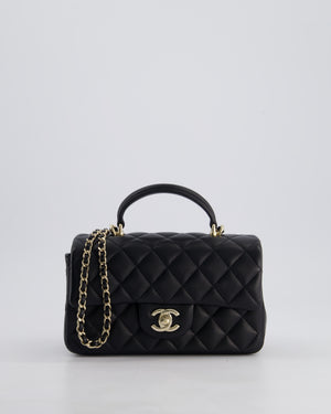 Chanel Black Mini Rectangular Top Handle Bag in Lambskin Leather with Champagne Gold Hardware