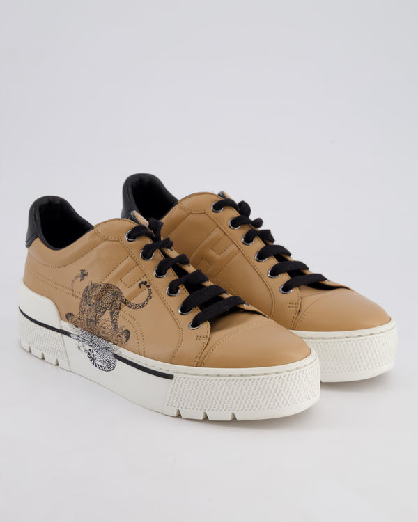 Hermès Beige Voltage Platform Sneaker with Jungle Love Print Detail Size EU 37