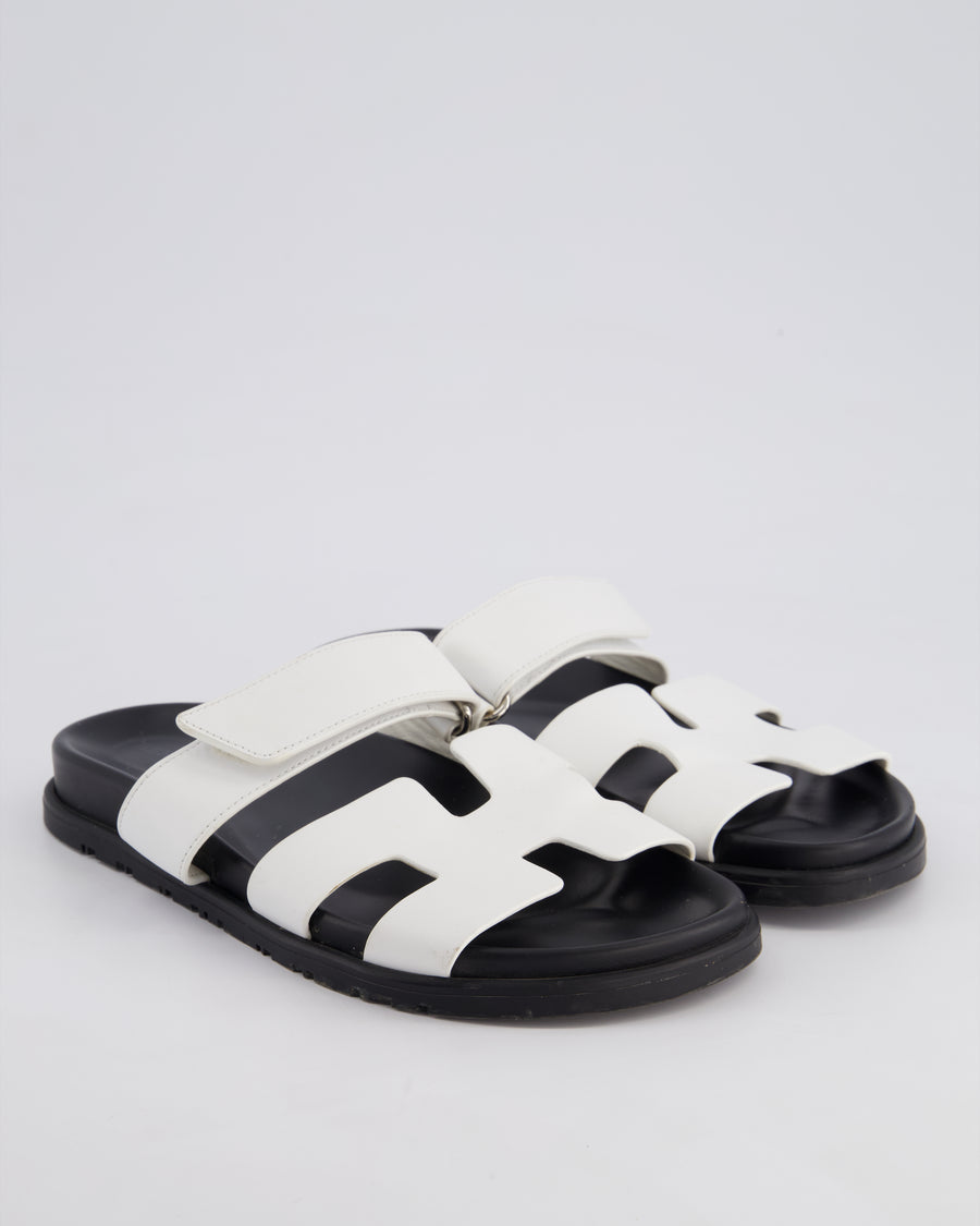 Hermès White Chypre Sandals Size EU 37