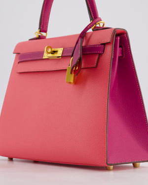 Hermès Kelly Sellier HSS 25cm Bag in Rose Azalee and Rose Pourpre Epsom Leather with Brushed Gold Hardware