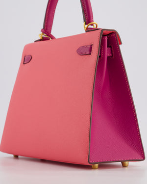 Hermès Kelly Sellier HSS 25cm Bag in Rose Azalee and Rose Pourpre Epsom Leather with Brushed Gold Hardware