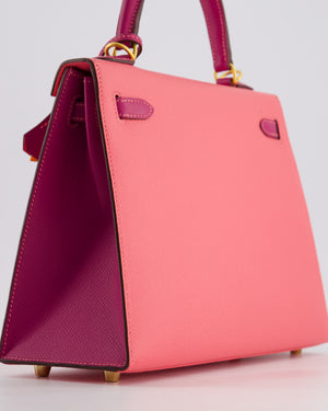 Hermès Kelly Sellier HSS 25cm Bag in Rose Azalee and Rose Pourpre Epsom Leather with Brushed Gold Hardware