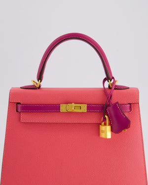 Hermès Kelly Sellier HSS 25cm Bag in Rose Azalee and Rose Pourpre Epsom Leather with Brushed Gold Hardware