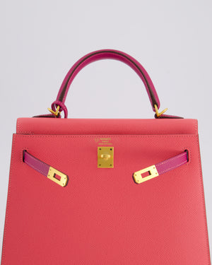 Hermès Kelly Sellier HSS 25cm Bag in Rose Azalee and Rose Pourpre Epsom Leather with Brushed Gold Hardware