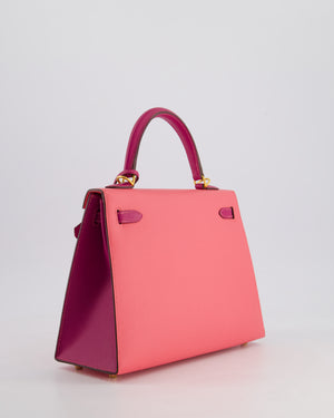 Hermès Kelly Sellier HSS 25cm Bag in Rose Azalee and Rose Pourpre Epsom Leather with Brushed Gold Hardware