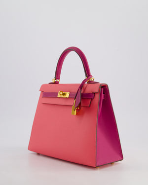 Hermès Kelly Sellier HSS 25cm Bag in Rose Azalee and Rose Pourpre Epsom Leather with Brushed Gold Hardware